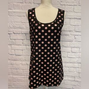 Tricotto Black and Sparkling Pink Polka Dot Long Silhouette Tank Top Sz L